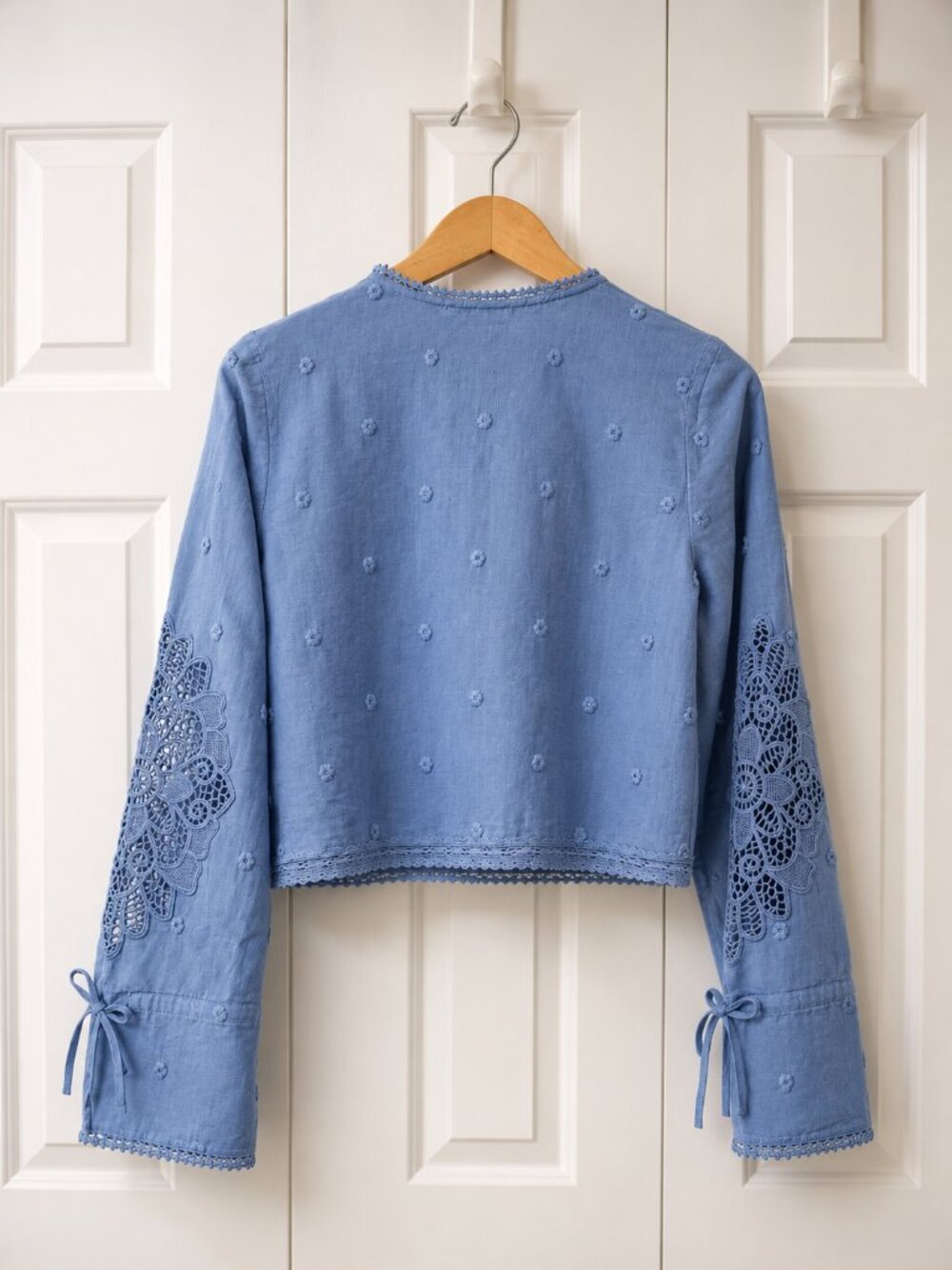 Sezane Akiraly Shirt Blue Carnation Solid Embroidery - Size 2 - Picture 3 of 7